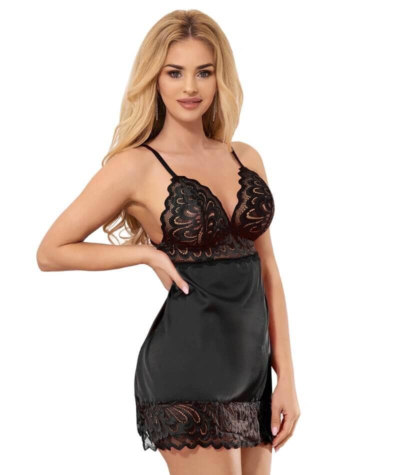 Curvy Lace Floral Babydoll - Black Babydoll / Chemise
