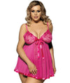 Curvy Mesh & Lace Cup Babydoll Nightdress with G-String - Pink Babydoll / Chemise
