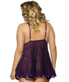 Curvy Mesh & Lace Cup Babydoll Nightdress with G-String - Purple Babydoll / Chemise