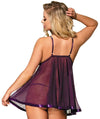 Curvy Mesh & Lace Cup Babydoll Nightdress with G-String - Purple Babydoll / Chemise