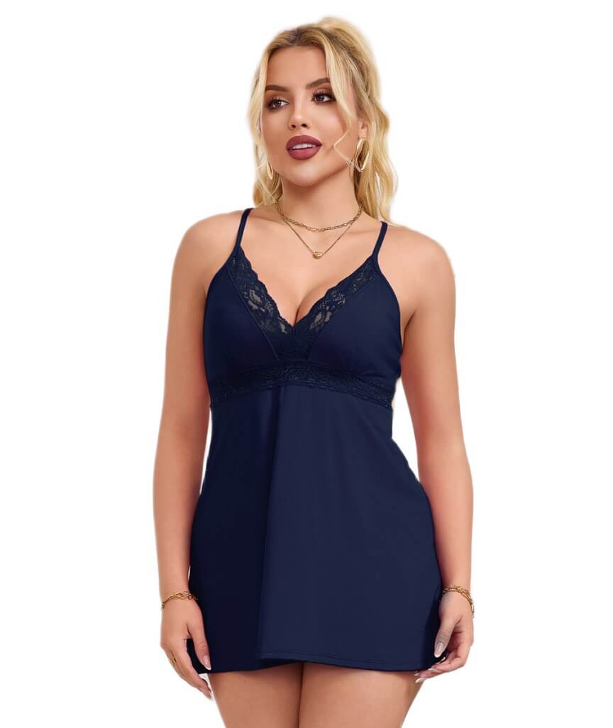 Curvy Modal Lace Deep V-Neck Suspender Nightdress