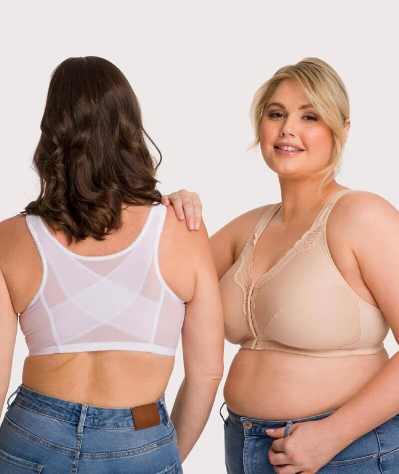 Exquisite Form Fully Front Close Wire-Free Cotton Posture Bra With Lace - White Bras 