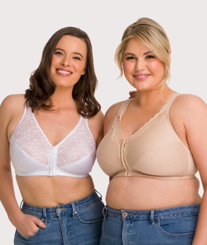 Exquisite Form Fully Front Close Wire-Free Posture Bra With Lace - White Bras 