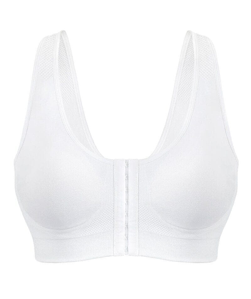 Exquisite Form Fully Seamless Wire-Free Full Coverage Bra with Front Closure - White Bras