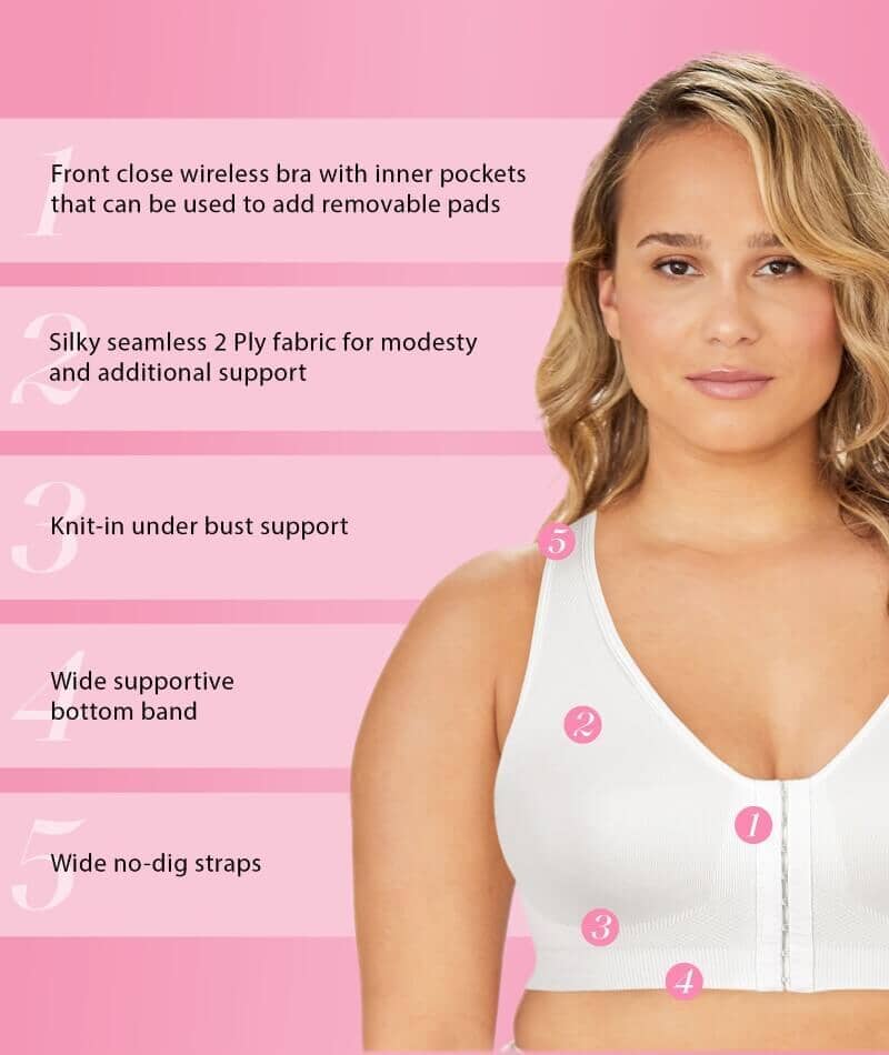 Exquisite Form Fully Seamless Wire-Free Full Coverage Bra with Front Closure - White Bras