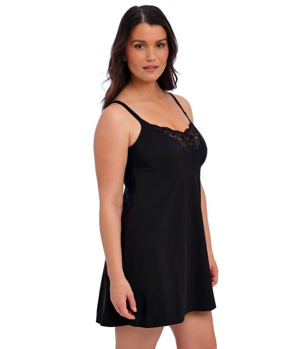 black chemise dress Fantasie Reflect undefined Inseam:Petite skin fit and drapes Black Teal Green Gothic