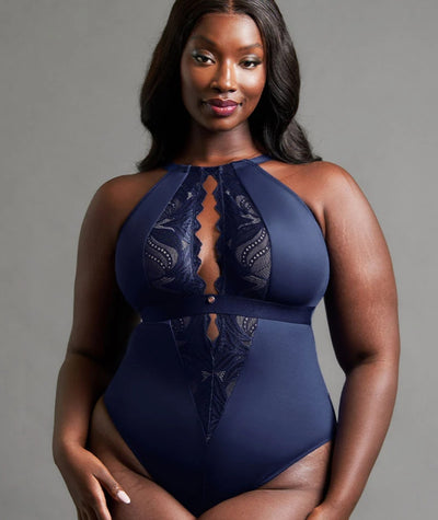Scantilly Indulgence Stretch Lace Bodysuit - Navy Blue