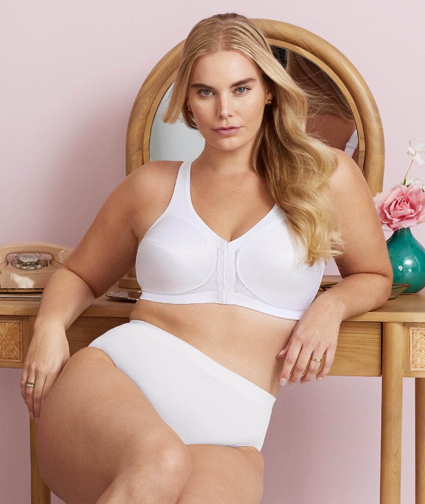 Glamorise MagicLift Front-Closure Wire-free Posture Back Bra - White
