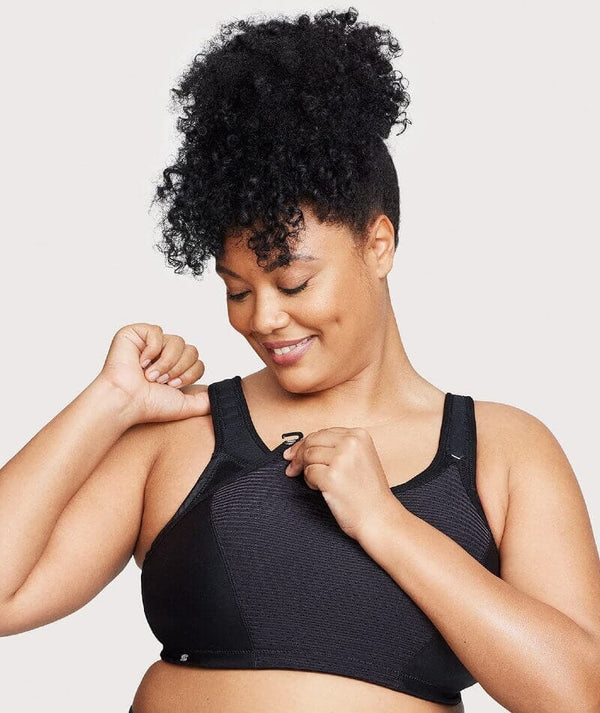 Glamorise Custom Control Wire-Free Sports Bra - Solid Black - Curvy Bras