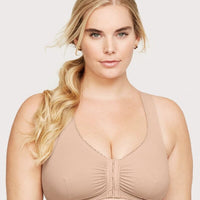 Glamorise Front-Closure Cotton T-Back Wire-free Comfort Bra - Cafe