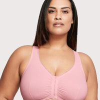 Glamorise Front-Closure Cotton T-Back Wire-free Comfort Bra - Pink Blush