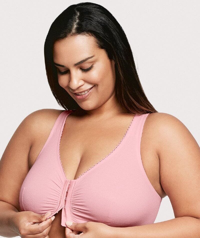 Glamorise Front-Closure Cotton T-Back Wire-free Comfort Bra - Pink Blush Bras