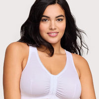 Glamorise Front-Closure Cotton T-Back Wire-free Comfort Bra - White