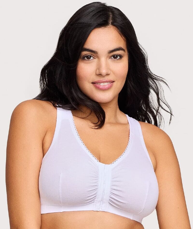 Glamorise Front-Closure Cotton T-Back Wire-free Comfort Bra - White Bras