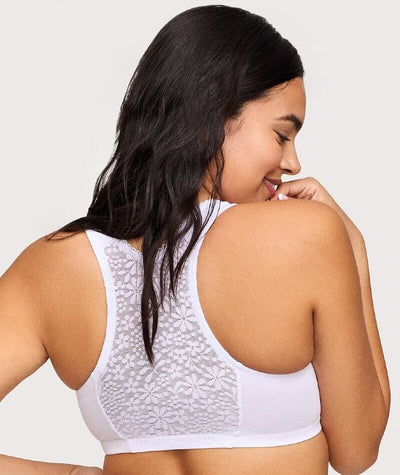 Glamorise Front-Closure Cotton T-Back Wire-free Comfort Bra - White Bras