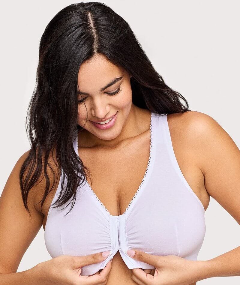 Glamorise Front-Closure Cotton T-Back Wire-free Comfort Bra - White Bras