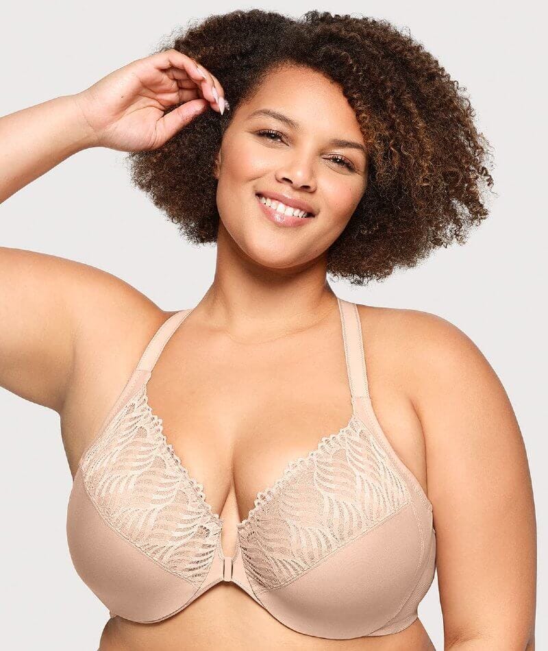 Glamorise Front-Closure T-Back WonderWire Bra - Cafe Bras