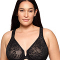 Glamorise Lacey T-Back Front-Closure WonderWire Bra - Solid Black