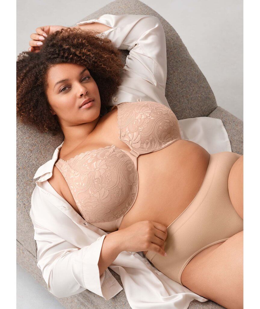 Glamorise WonderWire Front-Closure Stretch Lace Bra - Cafe