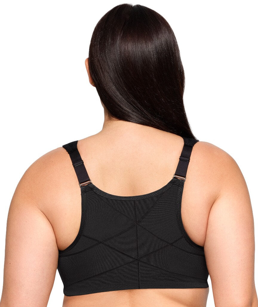 Glamorise WonderWire Front-Closure Posture Back Lace Bra - Black