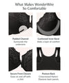 Glamorise WonderWire Front-Closure Posture Back Lace Bra - Black