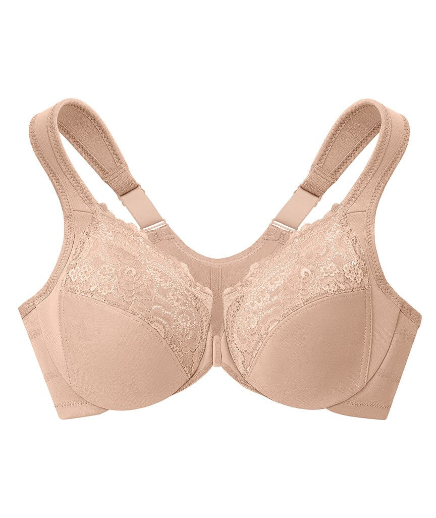 Glamorise WonderWire Front-Closure Posture Back Lace Bra - Cafe
