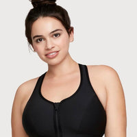 Glamorise Zip Up Front-Closure Wire-free Sports Bra - Black