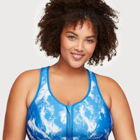 Glamorise Zip Up Front-Closure Wire-free Sports Bra - Blue Tie-Dye