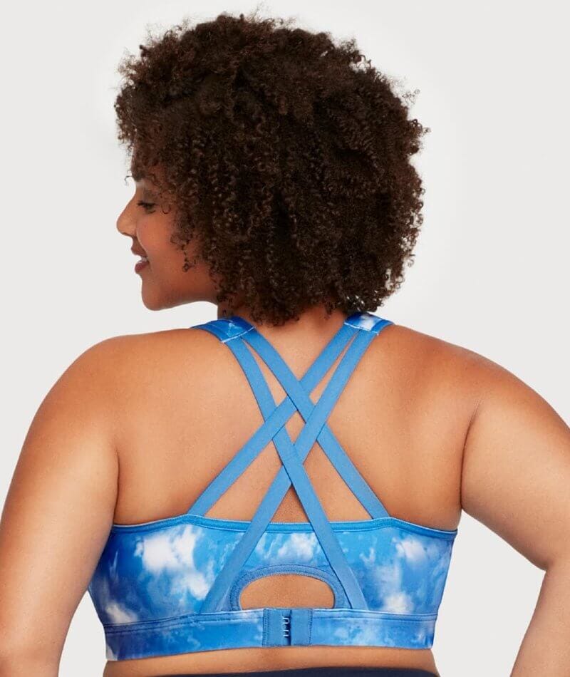Glamorise Zip Up Front-Closure Wire-free Sports Bra - Blue Tie-Dye Bras 