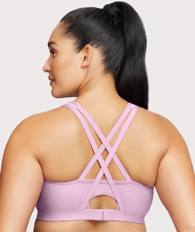 Glamorise Zip Up Front Closure Wire free Sports Bra Lavender Curvy Bras