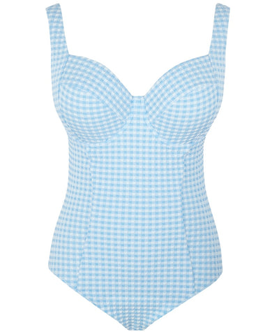 Panache Swimwear Gingham Paloma Balconnet Underwire One Piece Swimsuit - Gingham Sky Blue