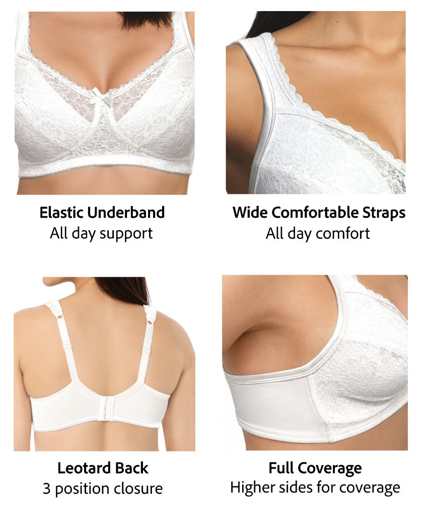 Exquisite Form Fully Wireless Full Coverage Comfort Lace Bra - White