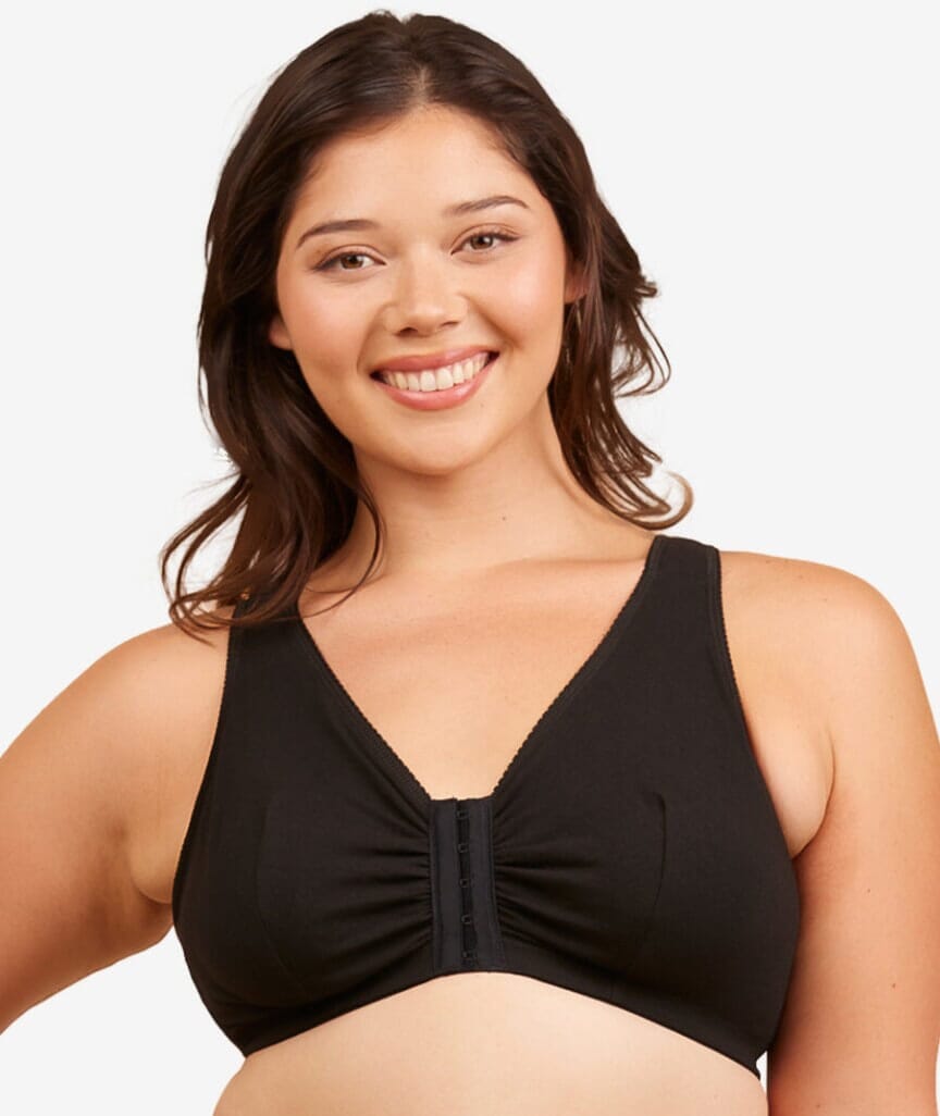 Leading Lady The Meryl Cotton Front Opening Wire-free Leisure Bra - Black Bras 14CDDD