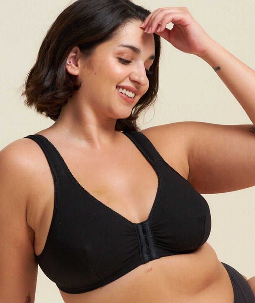 Leading Lady The Meryl Cotton Front Opening Wire-free Leisure Bra - Black Bras
