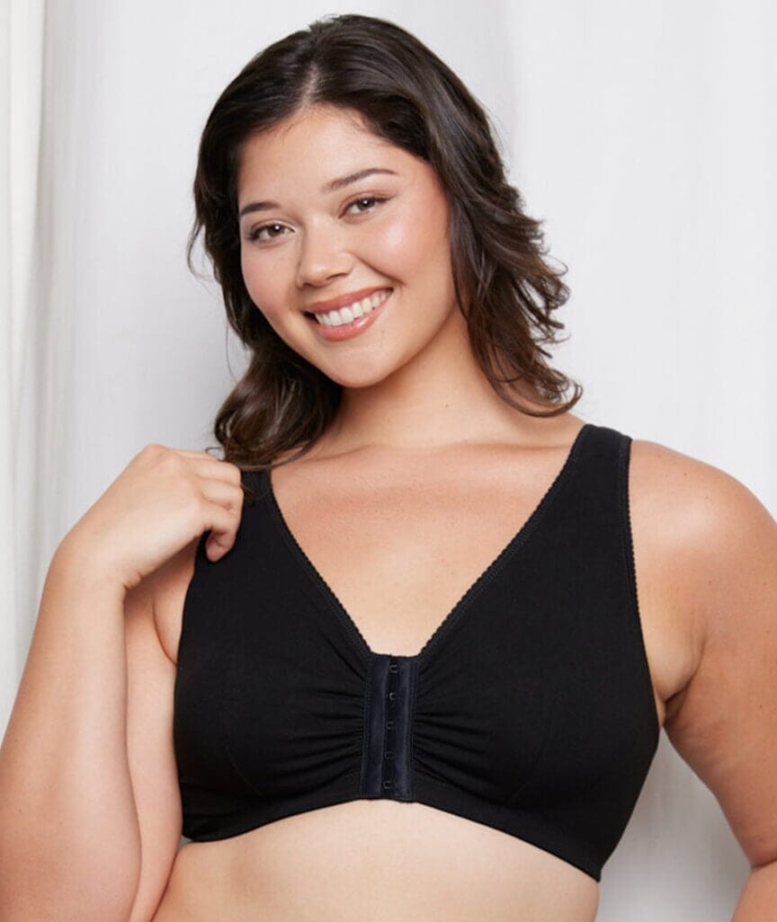 Leading Lady The Meryl Cotton Front Opening Wire-free Leisure Bra - Black Bras