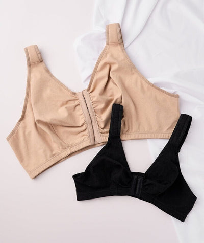 Leading Lady The Meryl Cotton Front Opening Wire-free Leisure Bra - Black Bras