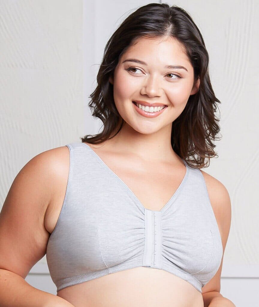 Leading Lady The Meryl Cotton Front Opening Wire-free Leisure Bra - Grey Bras