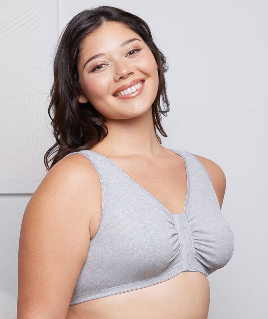 Leading Lady The Meryl Cotton Front Opening Wire-free Leisure Bra - Grey Bras