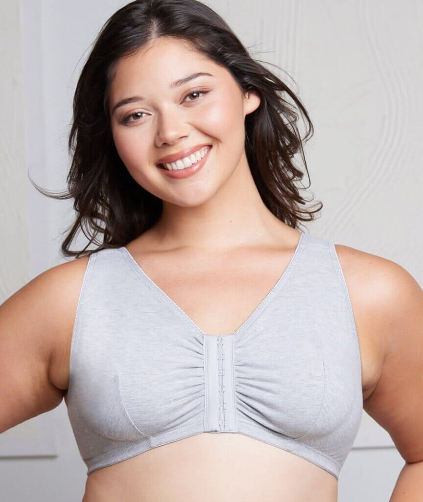 Leading Lady The Meryl Cotton Front Opening Wire-free Leisure Bra - Grey Bras 14CDDD 