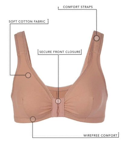 Leading Lady The Meryl Cotton Front Opening Wirefree Leisure Bra - Warm Taupe Bras