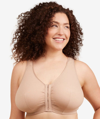 Leading Lady The Meryl Cotton Front Opening Wirefree Leisure Bra - Warm Taupe Bras