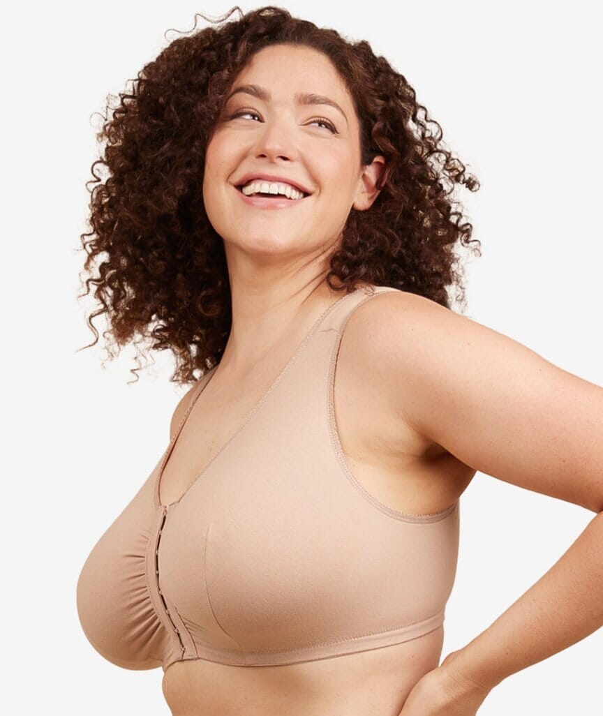 Leading Lady The Meryl Cotton Front Opening Wirefree Leisure Bra - Warm Taupe Bras