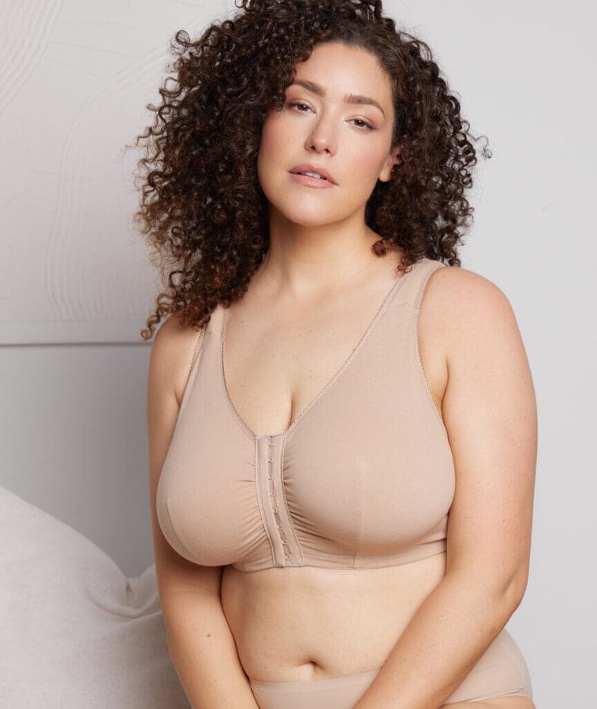 Leading Lady The Meryl Cotton Front Opening Wirefree Leisure Bra - Warm Taupe Bras