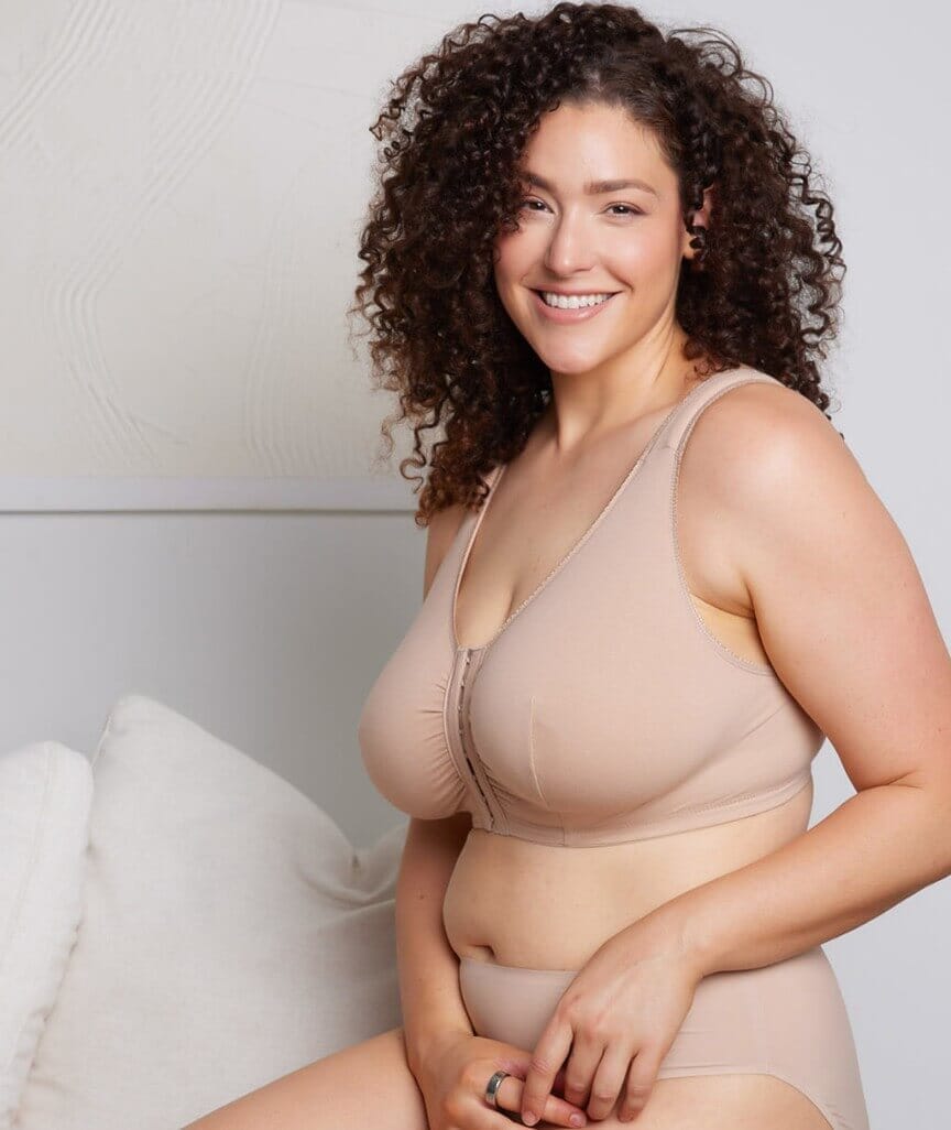 Leading Lady The Meryl Cotton Front Opening Wirefree Leisure Bra - Warm Taupe Bras 