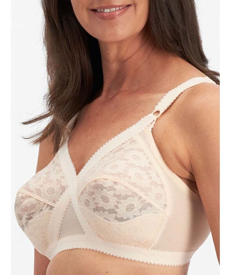 Playtex Cross Your Heart Wirefree Lace Bra P10152 in Beige - Curvy
