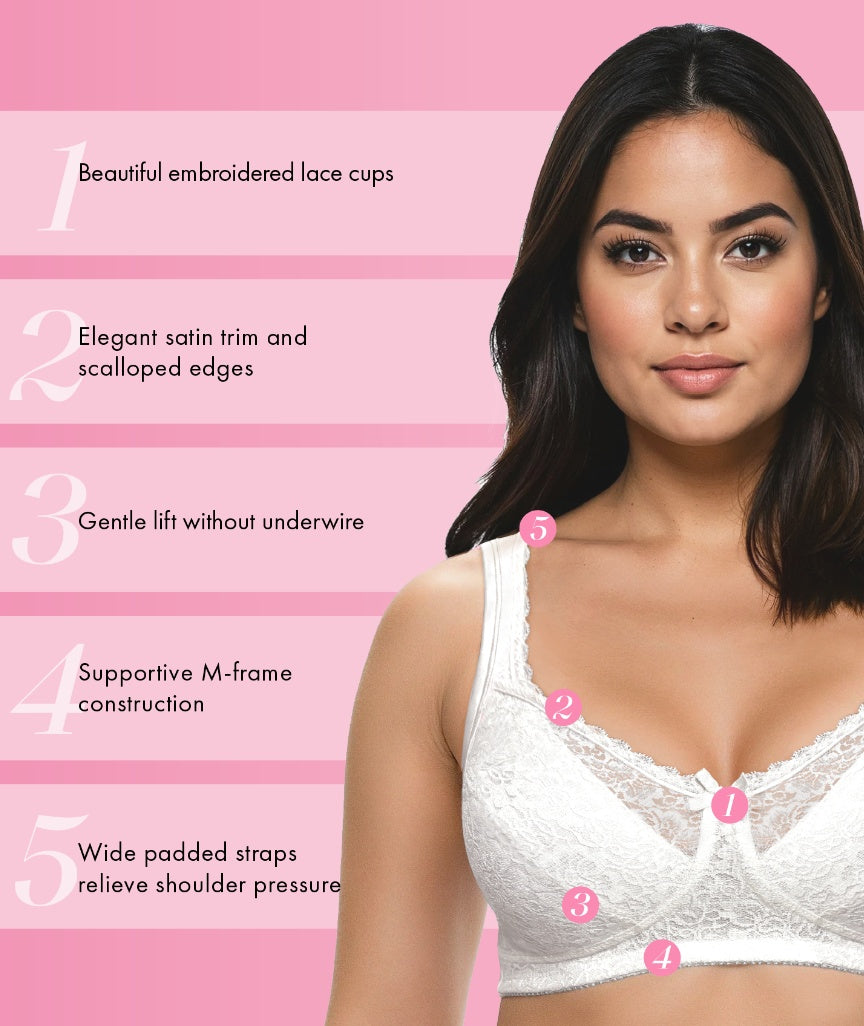 Exquisite Form Fully Wireless Full Coverage Comfort Lace Bra - White