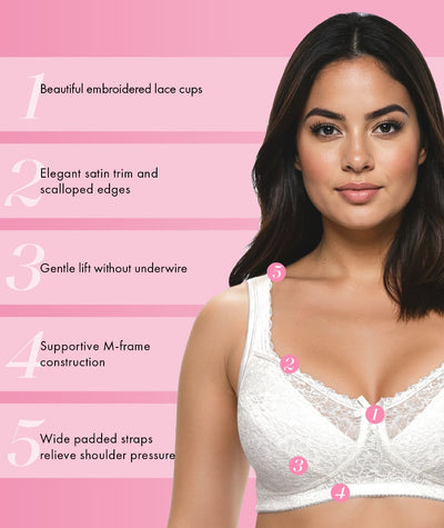 Exquisite Form Fully Wireless Full Coverage Comfort Lace Bra - White