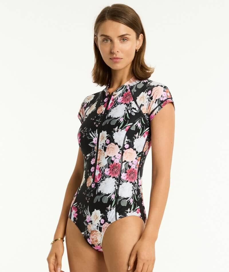 Sea Level Belle Short Sleeve A-DD Cup One Piece Swimsuit - Black Swim