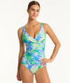 Sea Level Key Largo Cross Front A-DD Cup One Piece Swimsuit - Blue Swim
