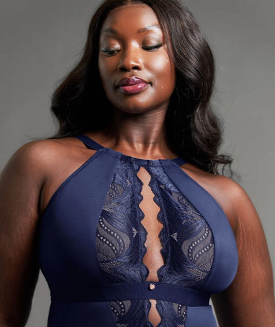 Scantilly Indulgence Stretch Lace Bodysuit - Navy Blue